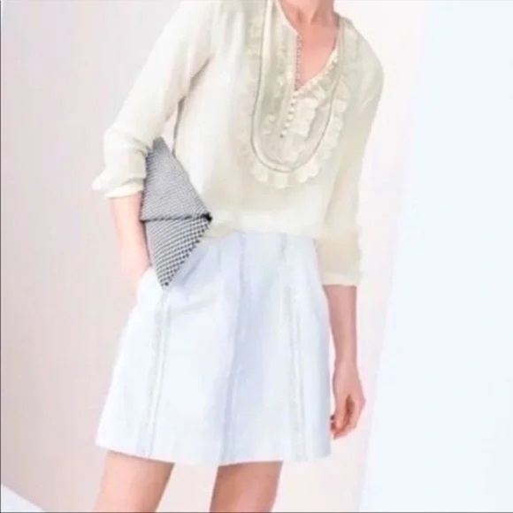J. Crew Women’s White Lace Striped Cotton Skirt With Pockets Size 2 - Picture 1 of 15